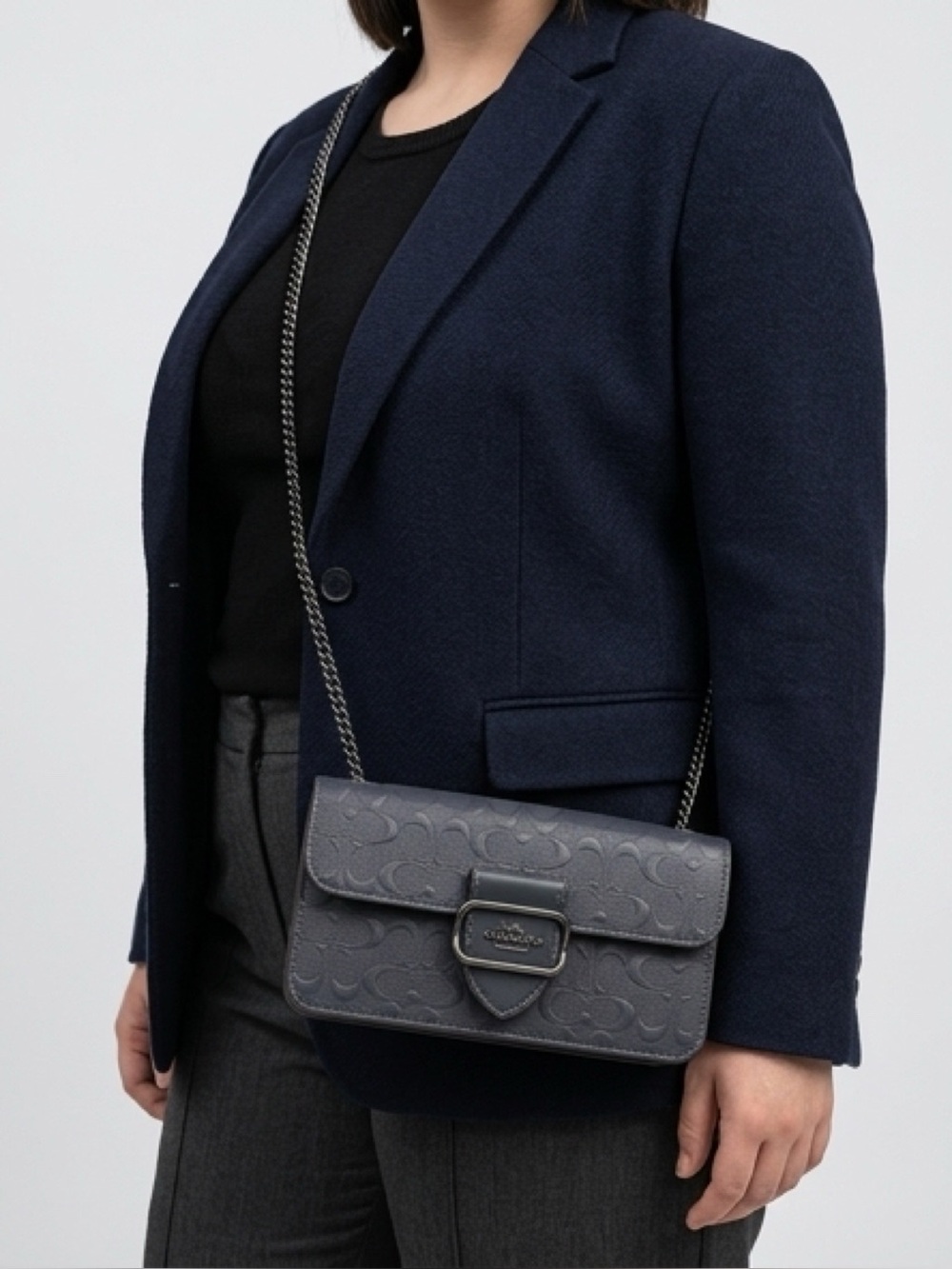 Coach Dark Gray Embossed Leather Clutch
